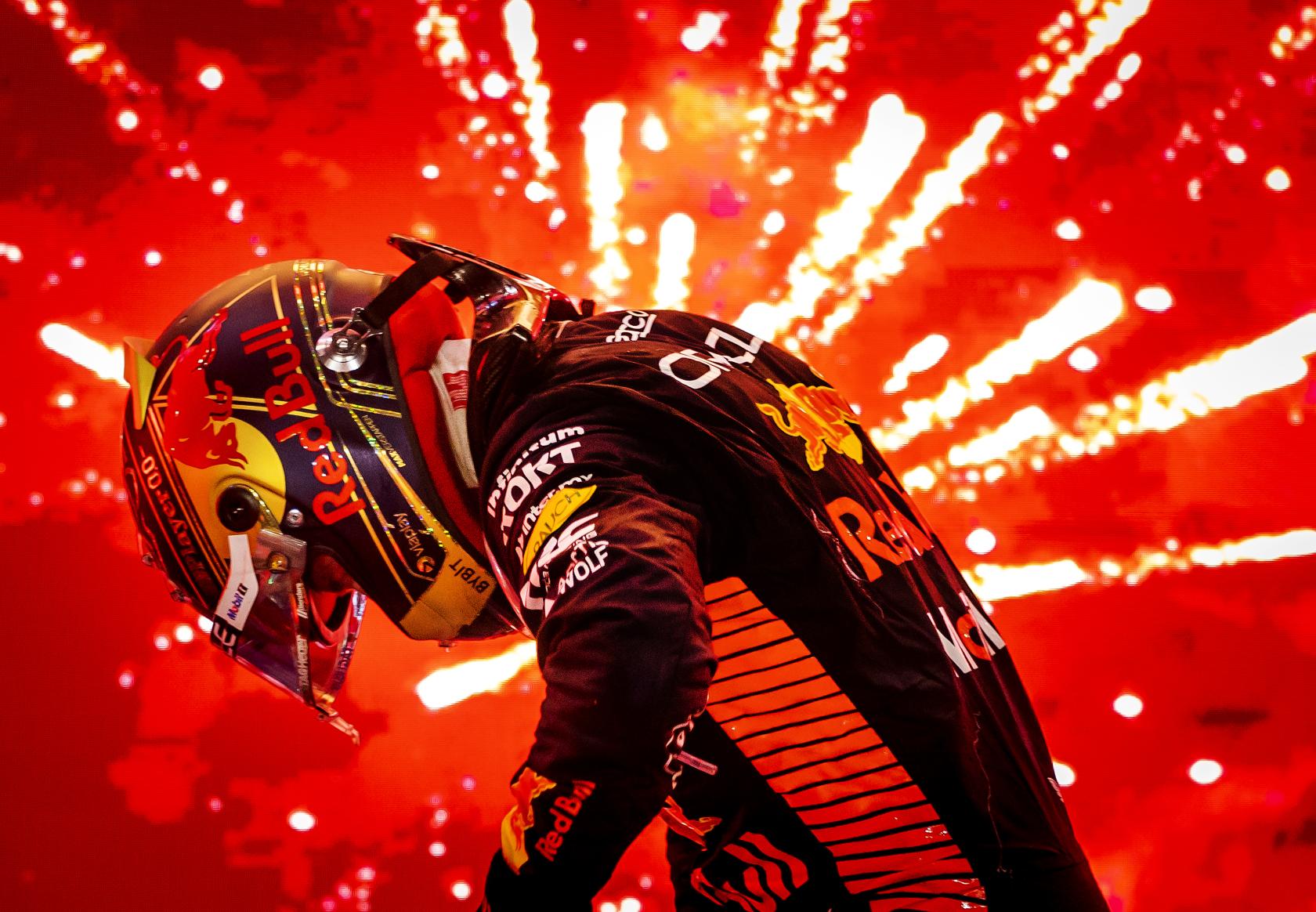 QATAR - Max Verstappen (Red Bull Racing) viert de overwinning na afloop van de Formule 1 Grand Prix race op het Lusail International Circuit in Qatar.